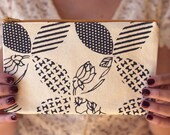 Charcoal Gray Double Wedding Ring Zipper Pouch, Hand Printed Cotton Canvas