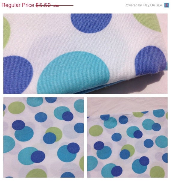 ON SALE- Polka Dot Fabric-  Reclaimed Bed Linen Fabric-Blue and Green