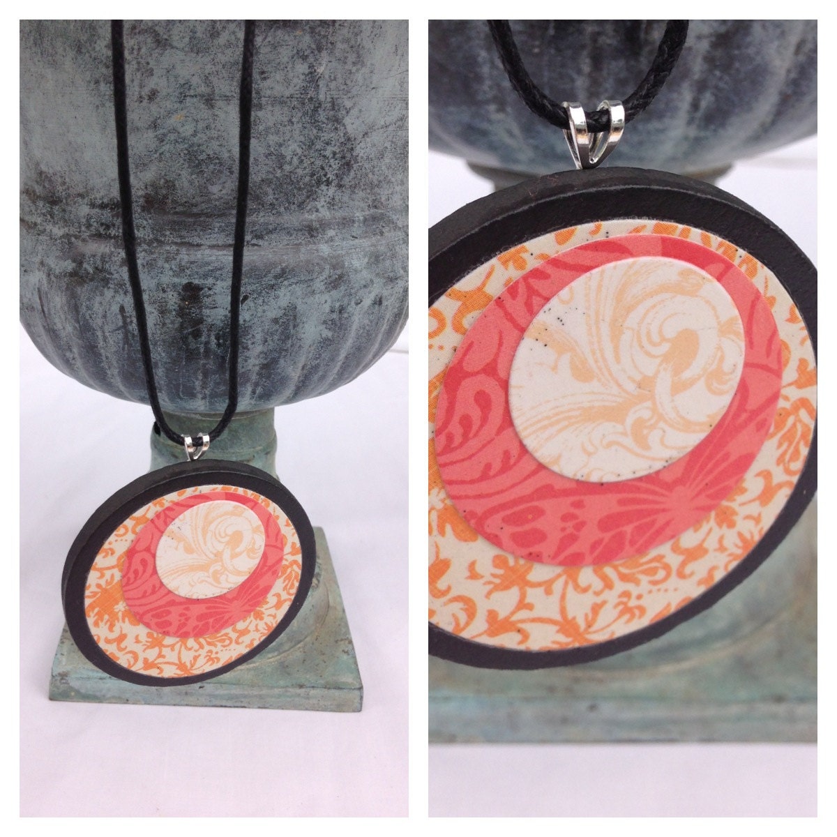 Graphic Necklace Pendant-Wooden Disc Pendant-Orange Julius