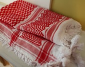 Vintage Redwork Tablecloth.  Vintage fringe table cloth.  Red work.