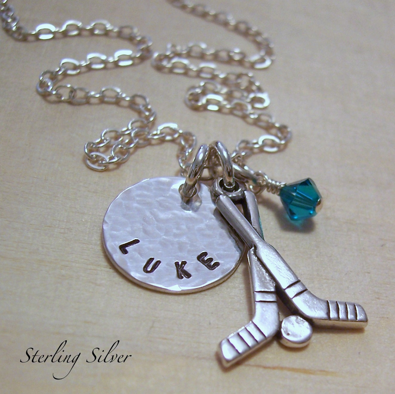 Personalized Necklace - Hockey Mom Charm Necklace - Stamped Initial - Hand Stamped Necklace - Sterling Silver - Personalized Jewelry