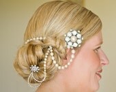 Grecian Style Draping Pearl Combs, Vintage Style with Rhinestones, Longer Length Drape, Art Deco Rhinestone Wedding Hair Combs, ALEX L