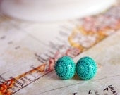 Scandinavian post earrings- tribal pattern- mint teal green -aztec summer- vintage
