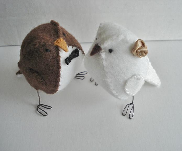 Fabric wedding cake topper birds - Keepsake - Momento - Dark brown and white option