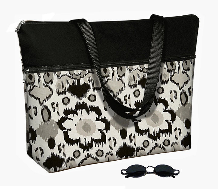 Ikat  Laptop Bag 17 inch Laptop Case Laptop Tote Bag  fits up to 17" PC  straps pockets zipper black white gray (RTS)