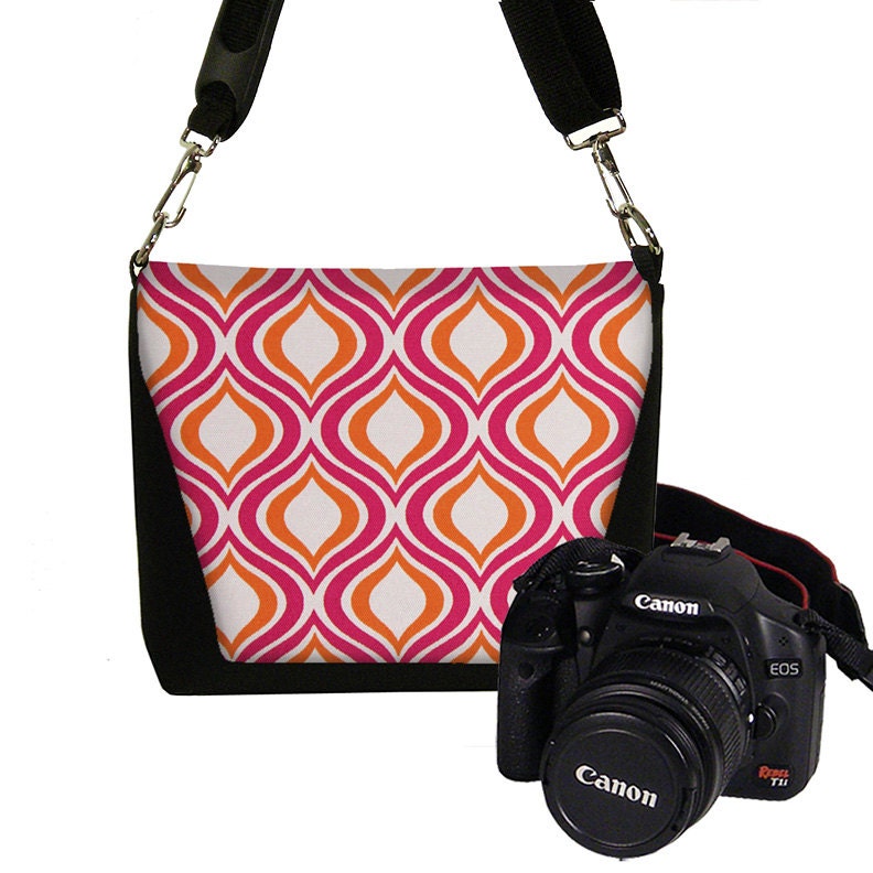 Camera Bag SMALL Slr Camera Bag MINI Padded Dslr Camera Bag retro geometric red orange