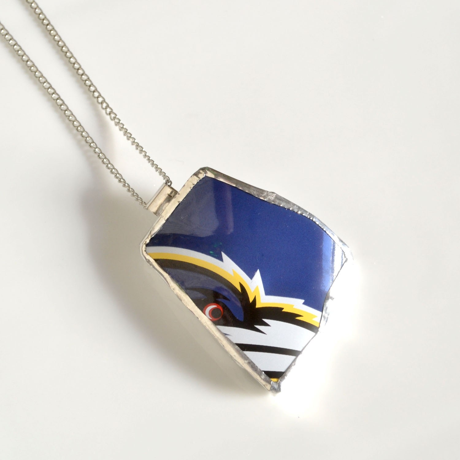 Broken Plate Pendant on Chain - Ravens - Recycled China