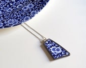 Broken Plate Pendant on Chain - Blue Calico  - Recycled China