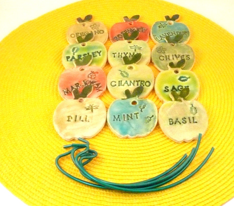 12 Herb Garden Plant Markers Ready2Ship / ceramic garden signs Father's Day Gift