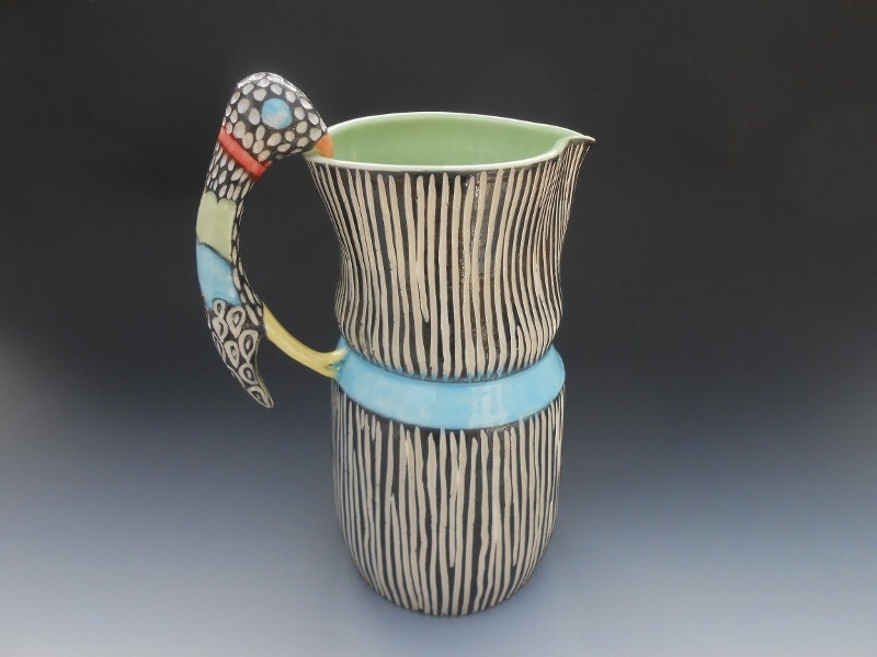 Modern Porcleain  Parrot Handled Pitcher