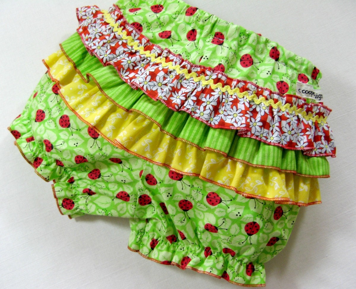 18 mo Ruffled Baby Bloomer Diaper Cover in  Lady Bug Print