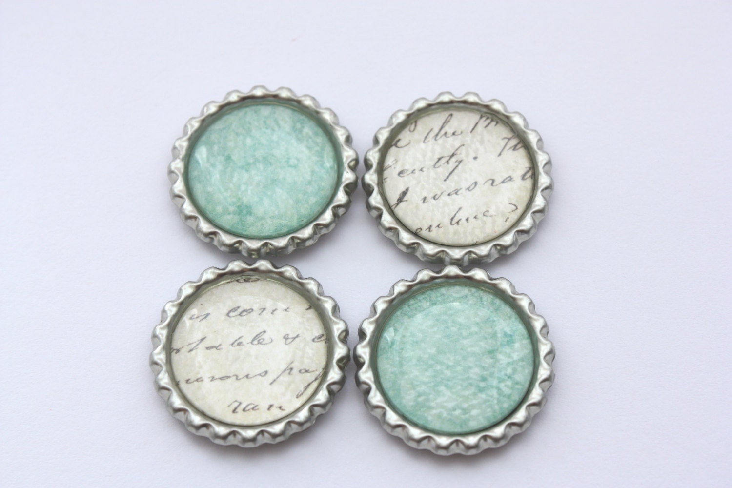 Love letters. bottlecap magnets, refrigerator magnets, locker magnets, party favor