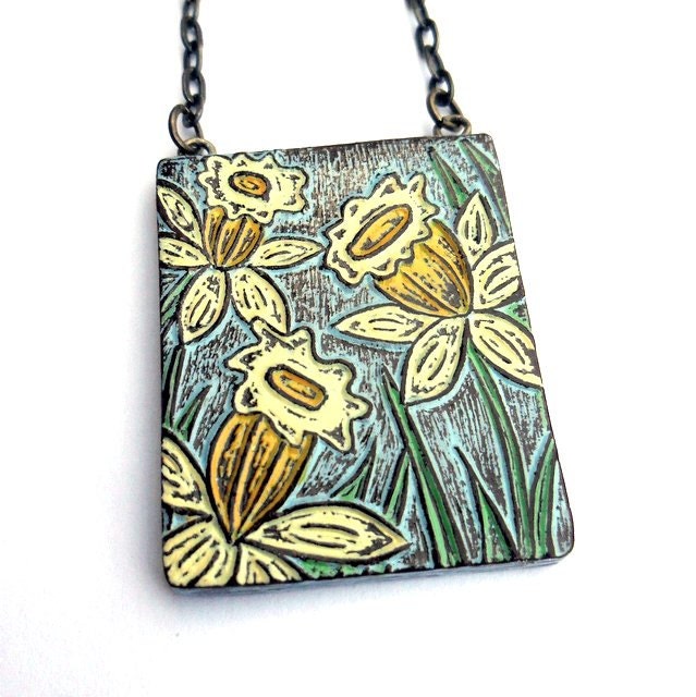Mother's Day Spring Daffodil Necklace  - Yellow Daffodil Flower Jewelry Mother's Day Gift