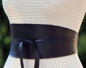 REVERSIBLE Leather belt obi wrap sash corset - Black lambskin - size XS S M L - wide cinch belt fabric print options - custom