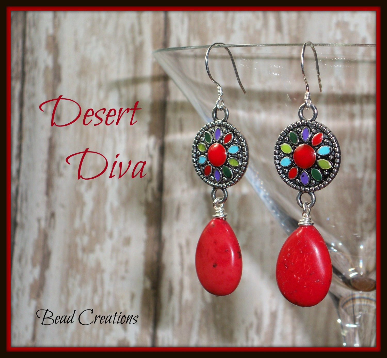 Red Silver Earrings Enamel Connector Blue Purple Turquoise Green DESERT DIVA