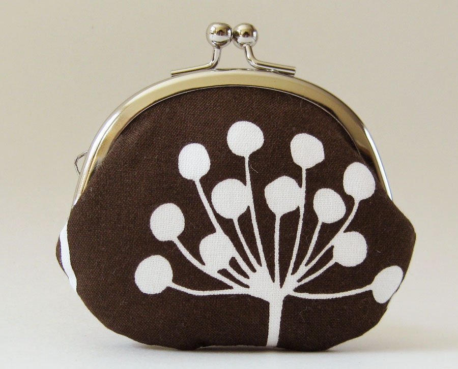 coin purse - white flower on brown
