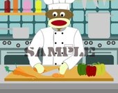 8x10 Print Sock Monkey Executive Chef Cooking Kitchen Cook Restaurant Pop Art
