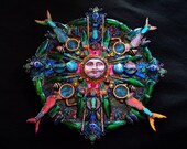 Mermaid Moon Rising Mandala Mixed Media Original by bluemoose