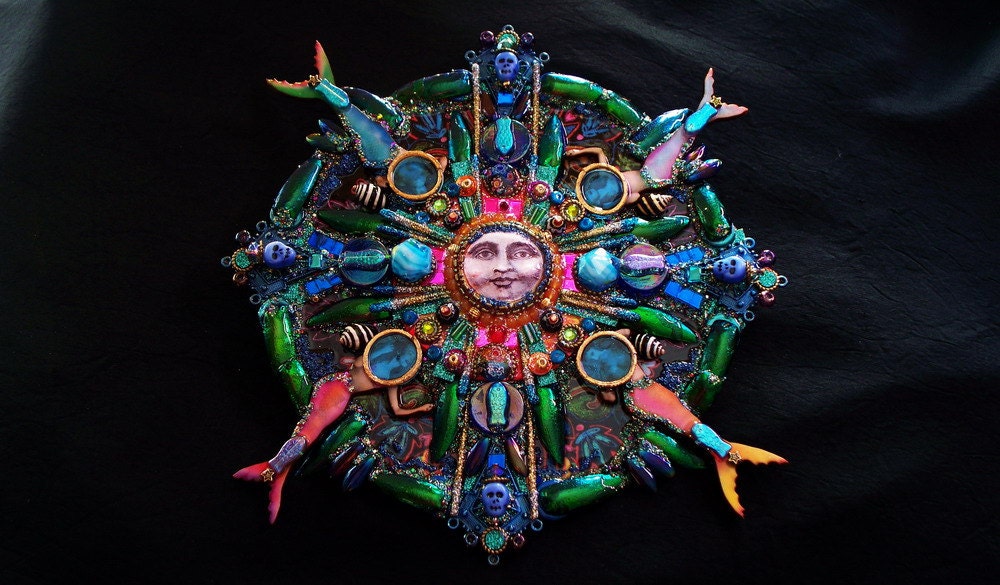 Mermaid Moon Rising Mandala Mixed Media Original by bluemoose