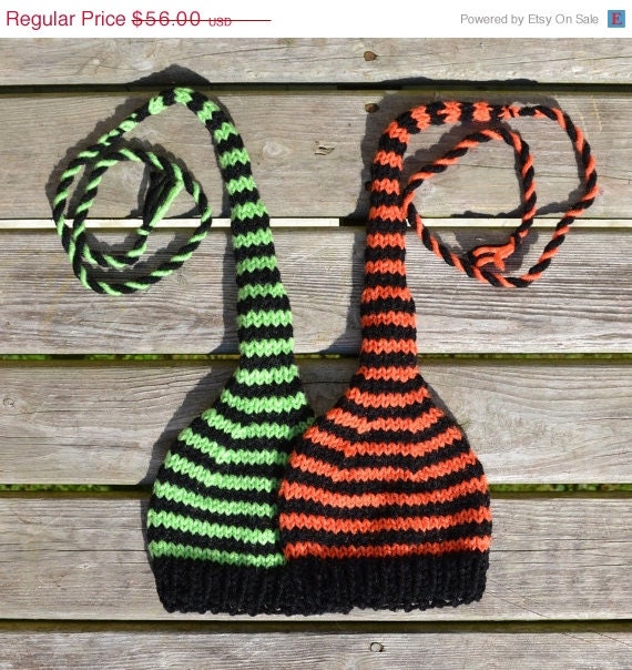 SALE 2 HaLLoWEEN AuTUMN Twin Newborn Boy Girl Baby Hats PHoTo PRoPs KNiT Munchkin Stocking Caps BLaCk GReEn ORaNGe stripe SToCk