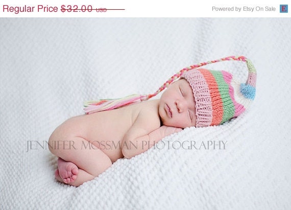 SALE Newborn Girl Baby Hat PHoTO PRoP Fashion Conscious Tassel Cap Pink Coral Blue Green Stripe KNiT to ORDeR Pick Colors PaSTeL NeUTRaL BR