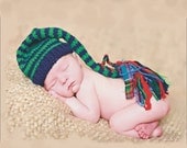 SALE Newborn Boy Girl Hat Baby Photo PROP Munchkin Stocking Cap Long Tail TartaN TiCkLe TaSSeL Unigender Navy Green Red Pick Colors Knit to