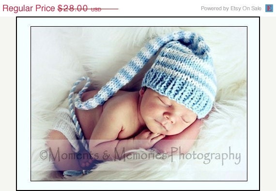 SALE newborn baby boy Hat PHoTO PRoP Munchkin Long Tail Stocking Cap Blue White Stripe Pick Colors Unigender Girl Bright Pastel KNiT to ORD