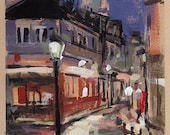 Original Painting Cityscape Paris Night Art Acrylic Sketch 5x7 - Paris at Night by David Lloyd
