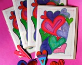 Hearts, Notecard 4pack with Heart magnets,  Love , multi color