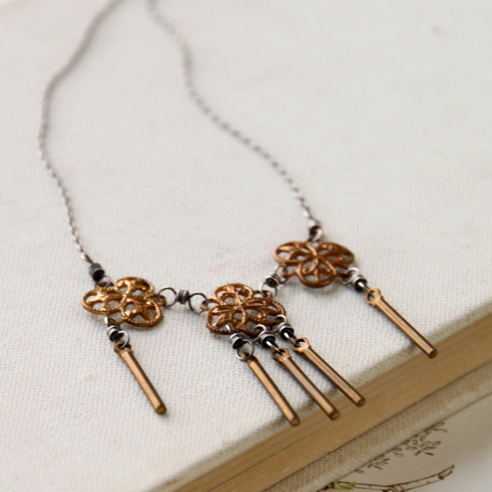 SALE- Jezebel Necklace- vintage brass, sterling silver.