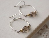 Hinged Smoky Quartz Earrings- smoky quartz, brass, sterling silver, goldfill.