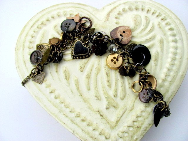 Mixed Materials Button Charm Bracelet FREE US Shipping