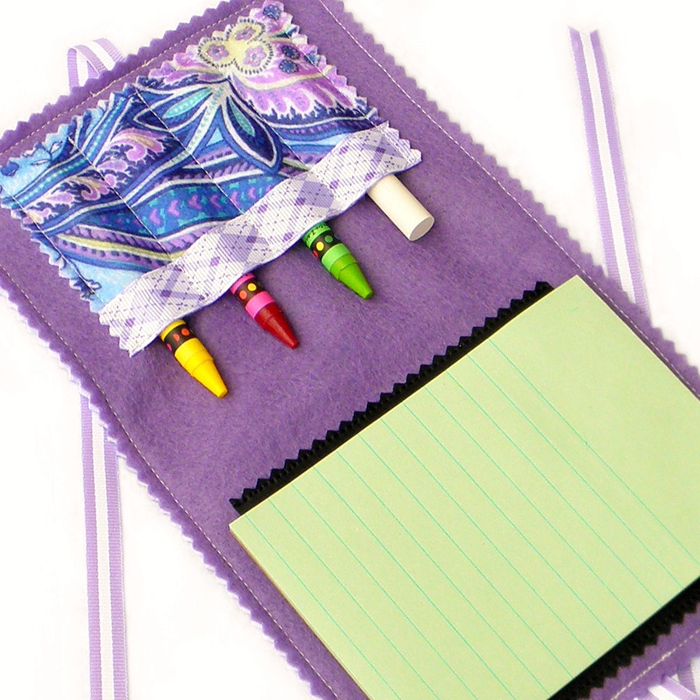 Crayon Wallet & Chalk Mat Art Folio: Purple Paisley - arts and crafts coloring travel toy / travel game - Sale take 20% off