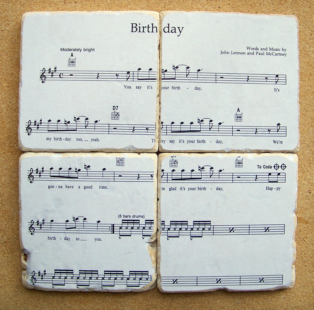 Birthday by The Beatles Sheet Music Coasters