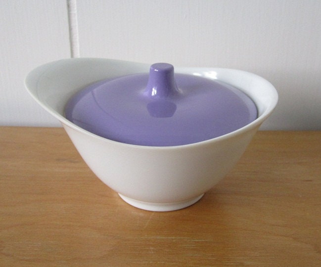 vintage white and purple melmac sugar bowl Texas Ware