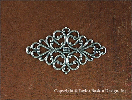 Antiqued Sterling Silver Plated Filigree Pin or Barrette Component (item 2507 AS) - 6 pieces