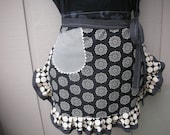 Aprons - Womens Half Aprons - The City Girl  Medallion Apron - Black and Creme Apron - Black Polka Dotted Apron