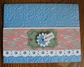 Hello Just Because Greeting Note Card Blue Embossed Paper