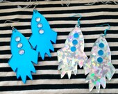 Rocket Ship Earrings in Mirror Blue or Confetti Acrylic