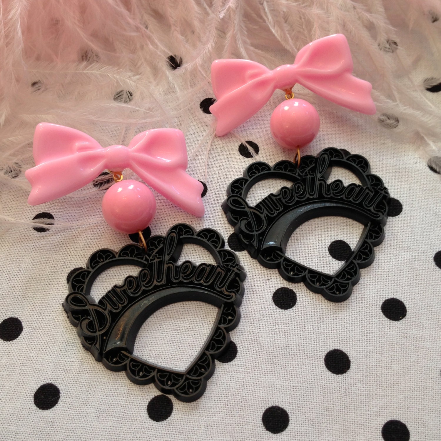 Pink and Black Sweetheart Earrings