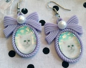 Kitty in Clouds Lilac Small Cameo Earrings