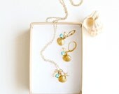 Little Golden Seashell Charm Necklace and Earrings SET