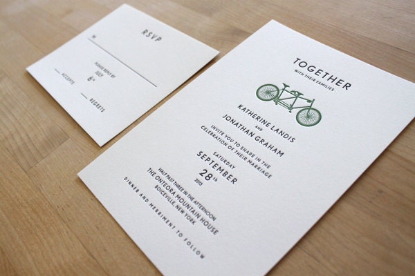 Bicycle Wedding Invitation - Letterpress Printed (Sample Set)