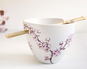 Hand Painted Noodle Bowl - Cherry Blossoms, Botanical Collection - made to order