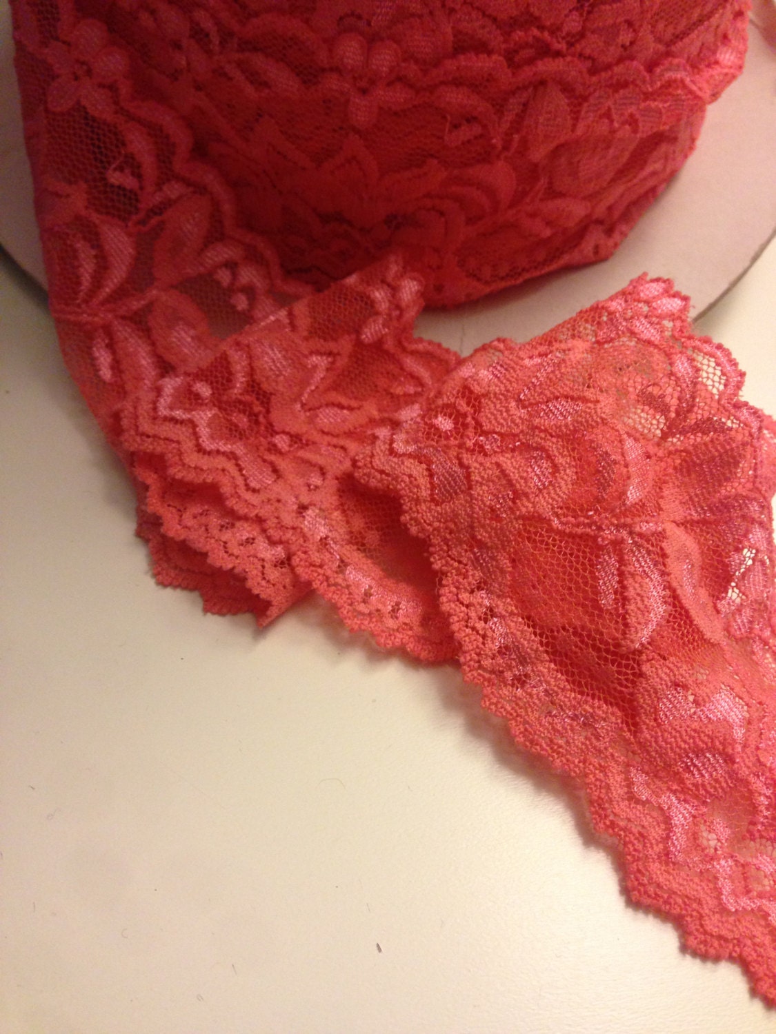 5 yards  STRETCH LACE TRIM Coral Color