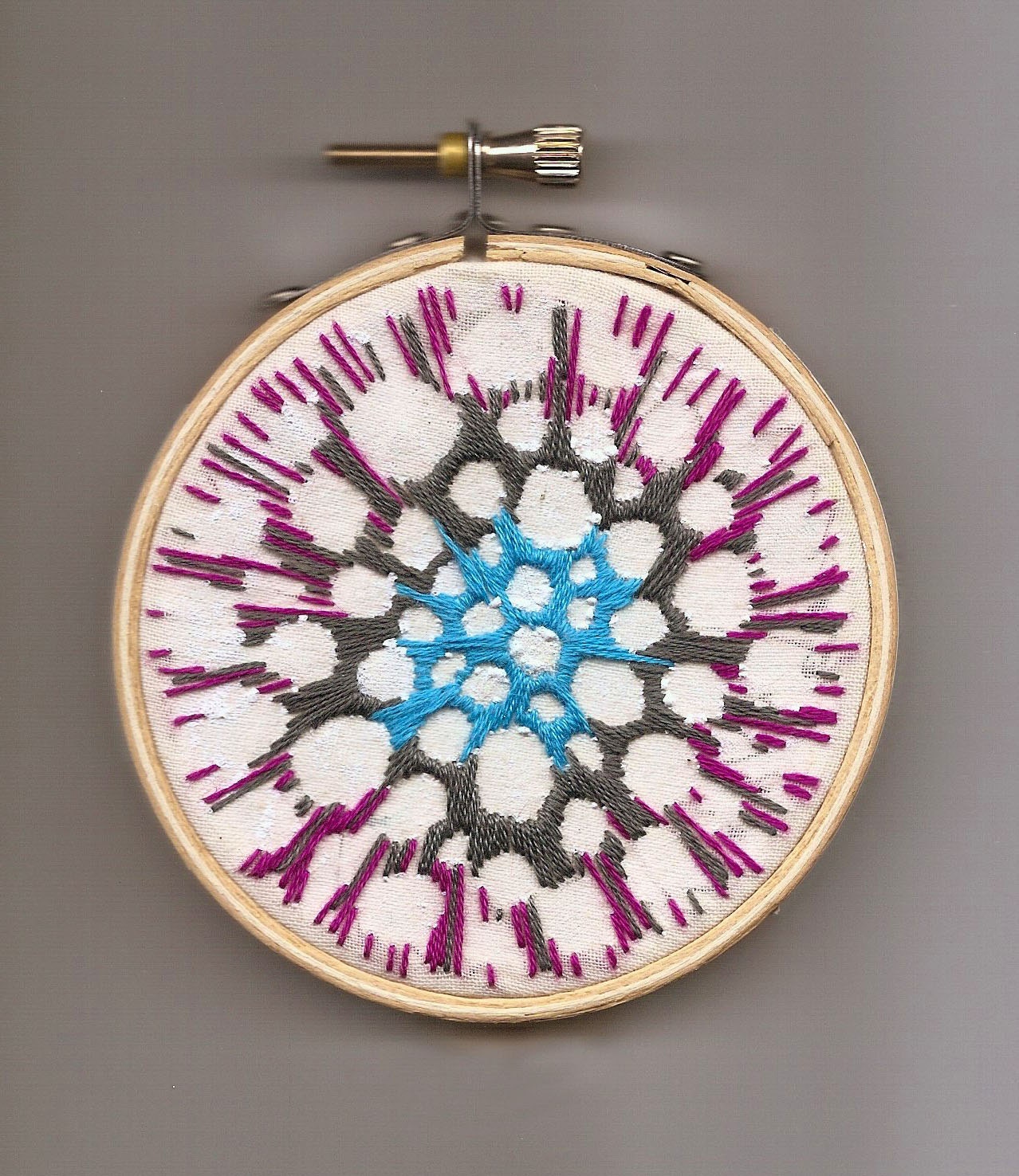 Burst - Embroidery wall art 3" diameter fiber painting