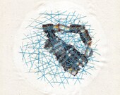 Blue Stitch with plaid - cotton, acrylic paint, and embroidery