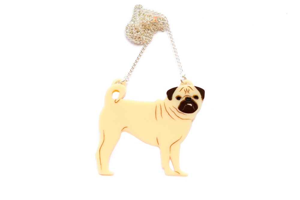 Pug necklace dog plastic laser cut