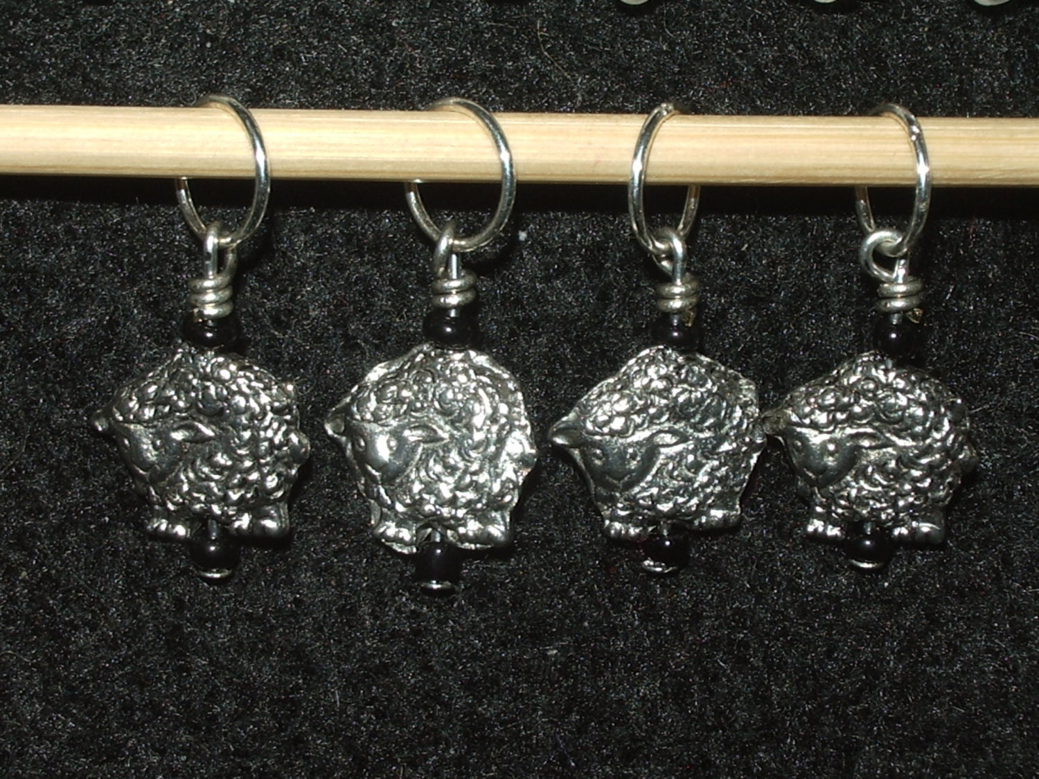 Pewter Sheep Stitch Markers with black seed beads - set of four