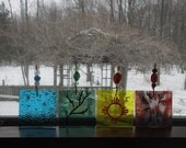 The Seasons, Home Decor, Garden Art, 4 Hand Painted Ornaments on Stained Glass